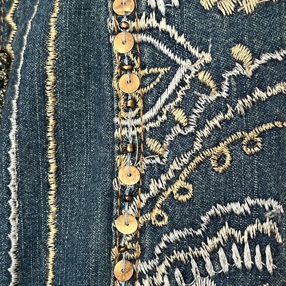 CHICO'S Denim Gold All Over Embroidered Sequinned Button Down Show Shirt Size M - Picture 6 of 10